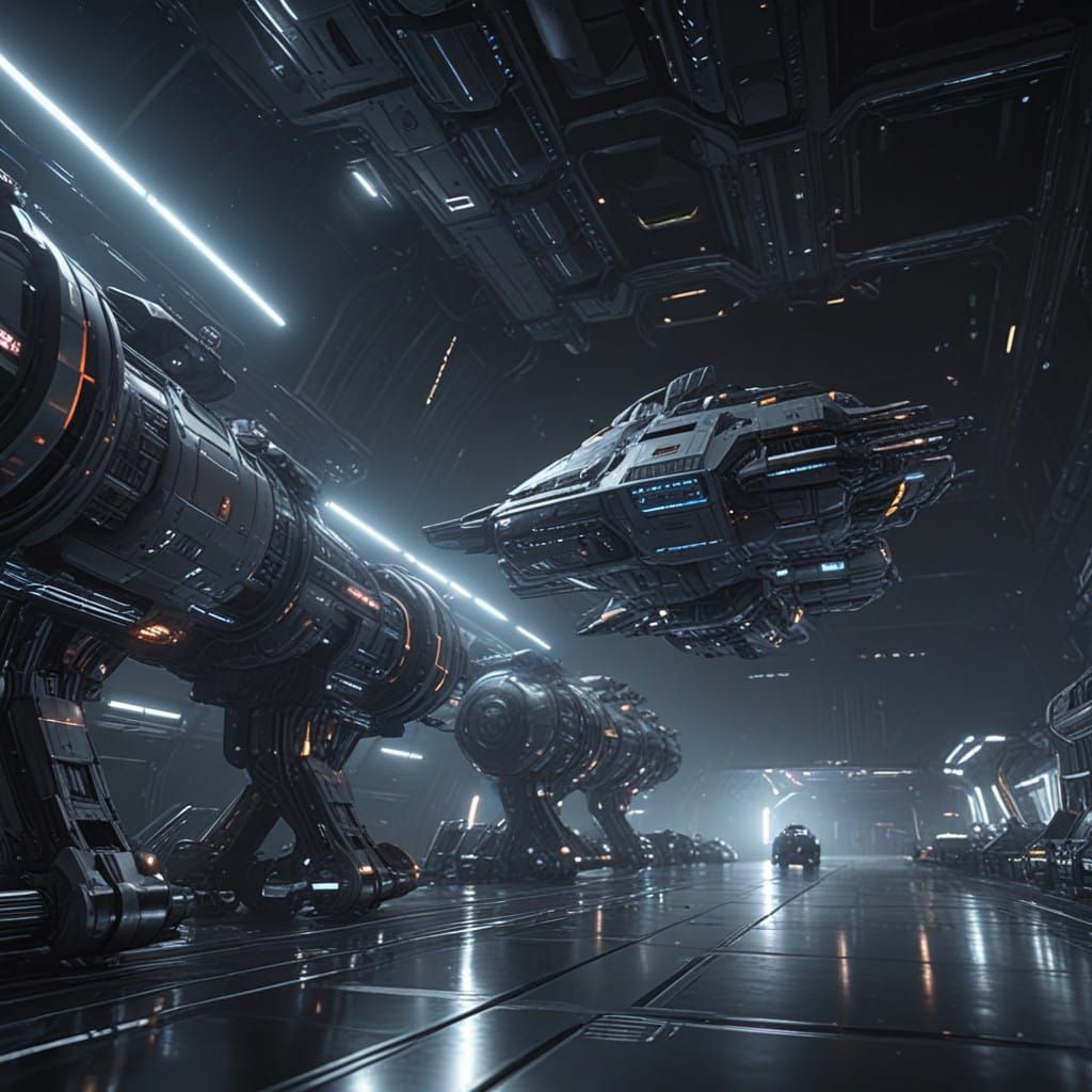 Monochromatic Futuristic Space Fleet in Hyperrealism