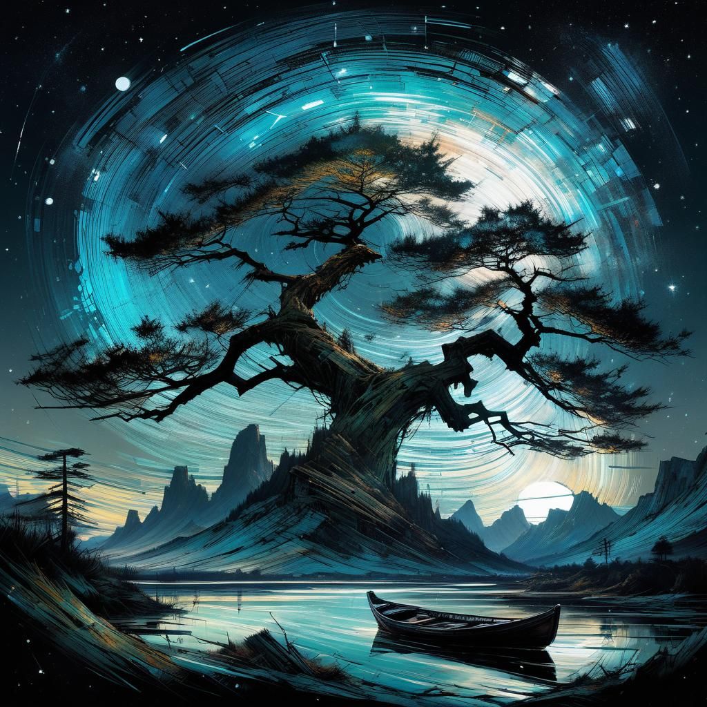 Photorealistic Long Exposure Night Sky in Surrealist Style