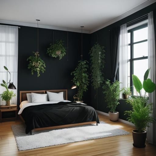 Lush Black Bedroom with Natural Lighting