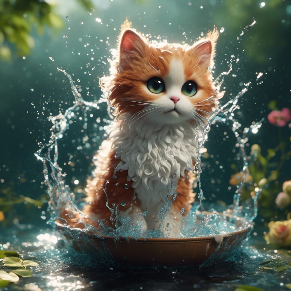 Cute Cat with Water Powers