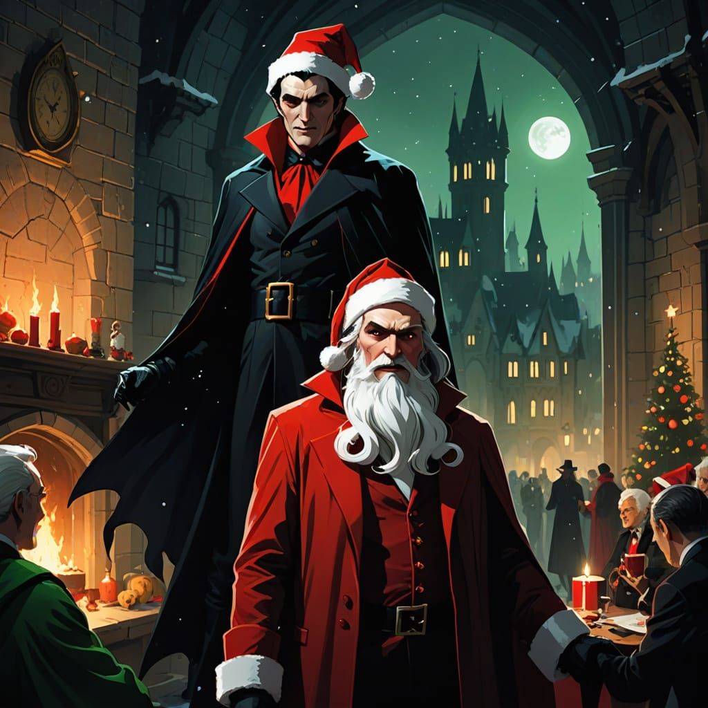 Santa and Dracula Swap Costumes at Halloween Party