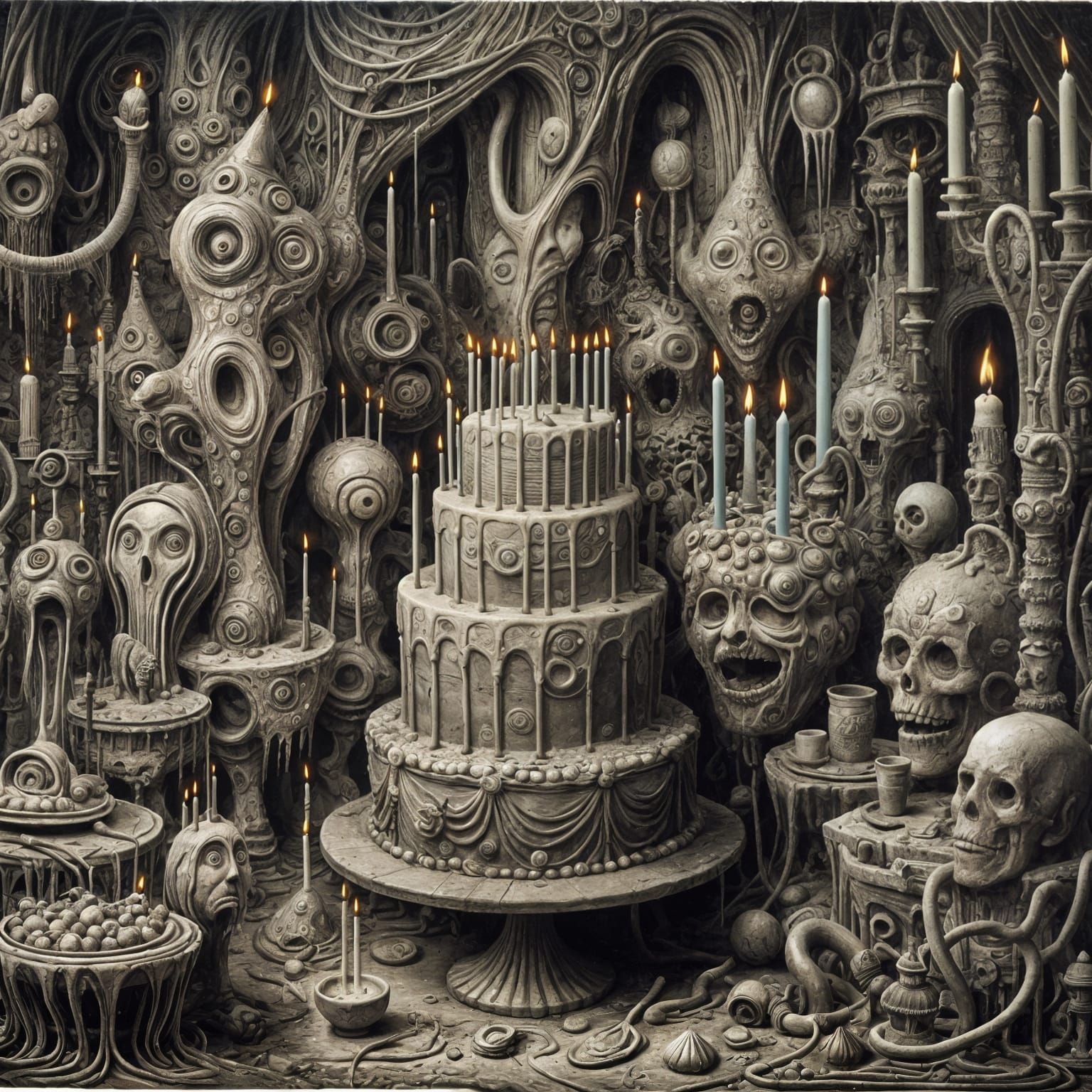 Eerie Birthday Party in Gothic Oil Painting Style