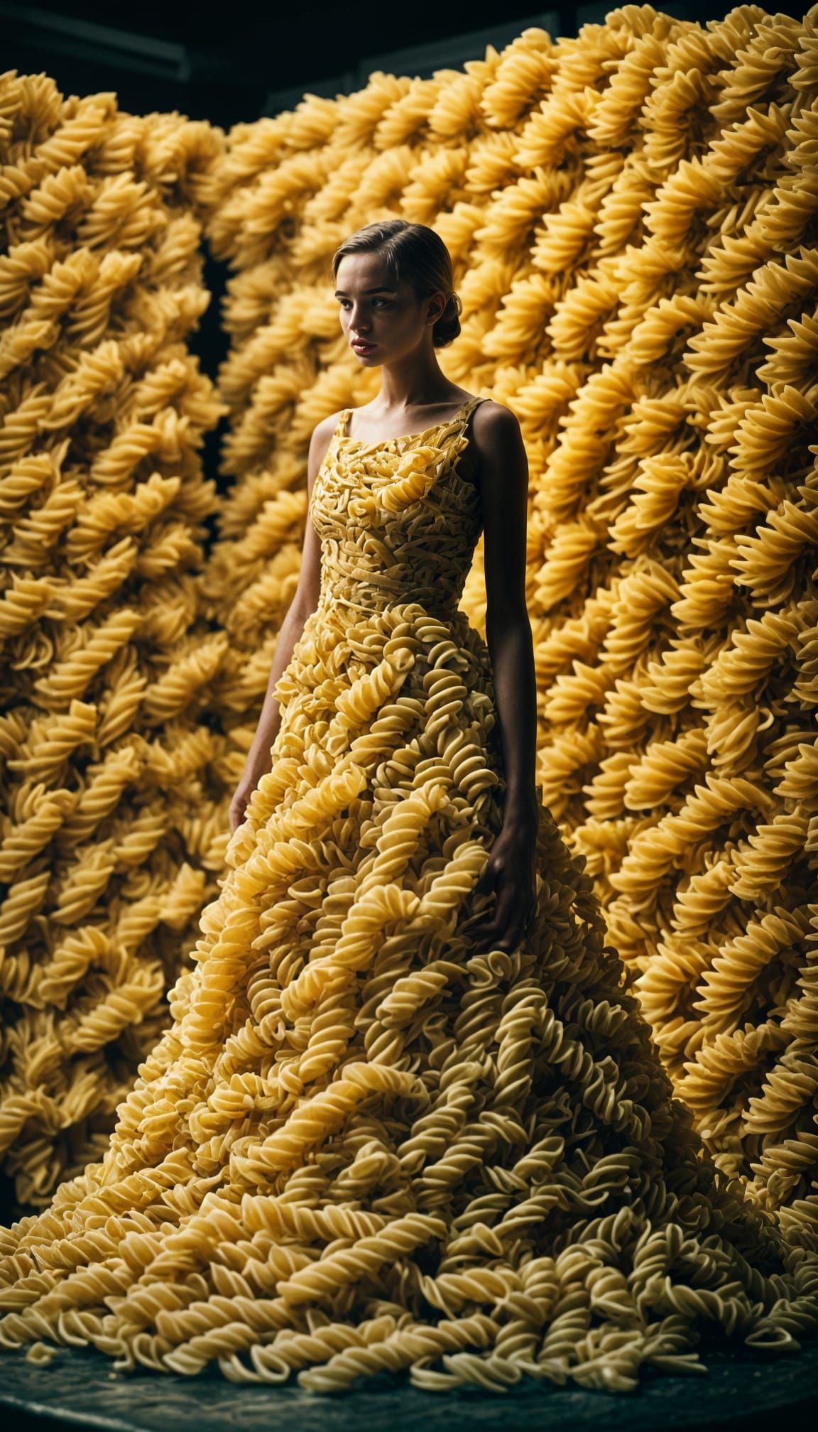 Pasta Dress: A Cinematic Film Still