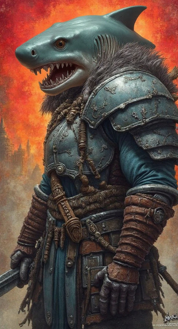 Shark Armored Barbarian in Rembrandt Style