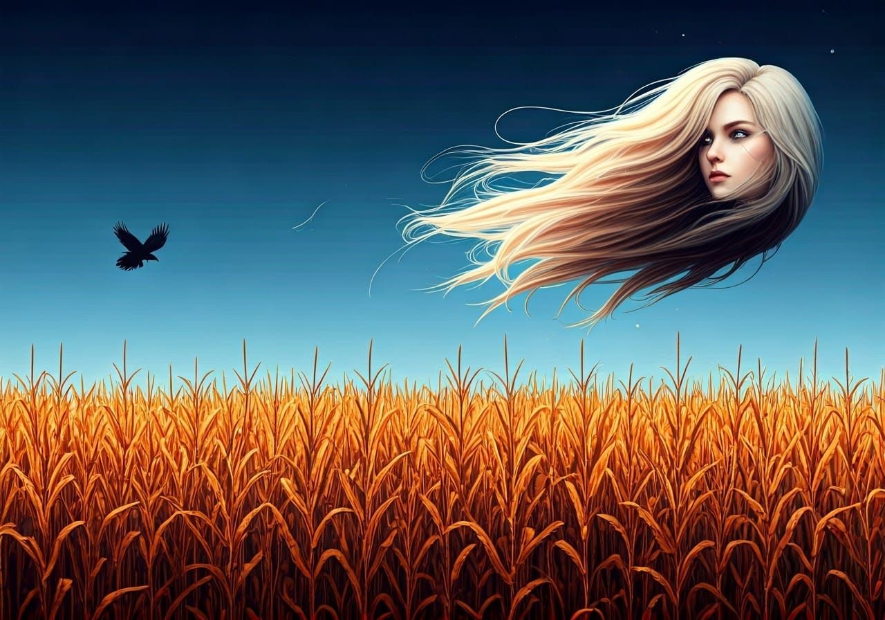 Surreal Crow Flight in Pixelated Glitchcore Dreamscape