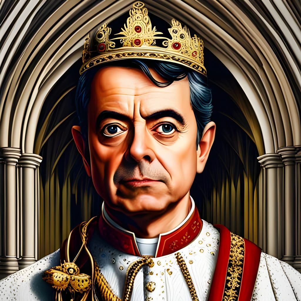 Hyperrealistic Portrait of Rowan Atkinson as King