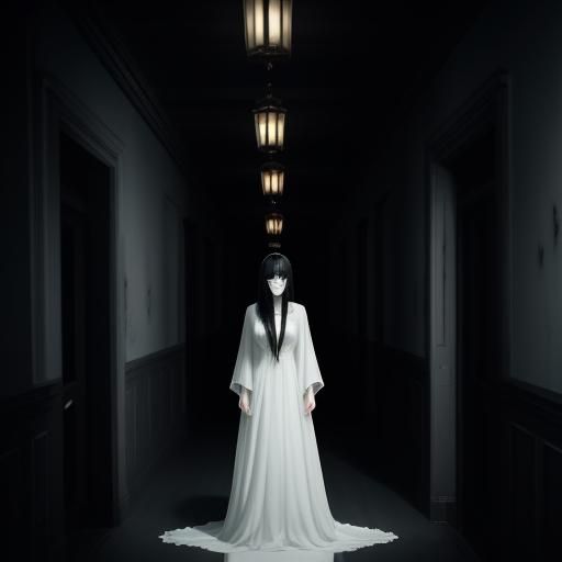 Scary Ghost Girl in Hallway: Cinematic Film Still