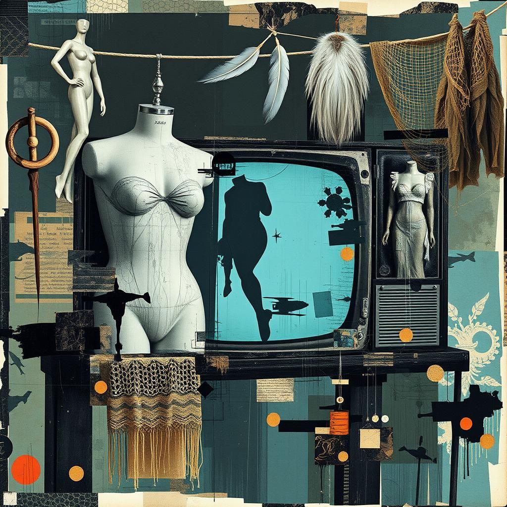 Dynamic Mixed Media Collage with Diving Bell