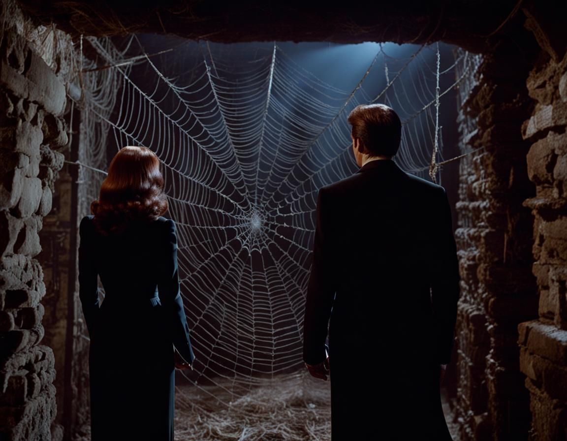 Old Horror Movie Still: Dungeon Spiderwebs and Skeletons