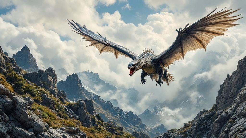 Dragon Flight Over Mountain Peaks