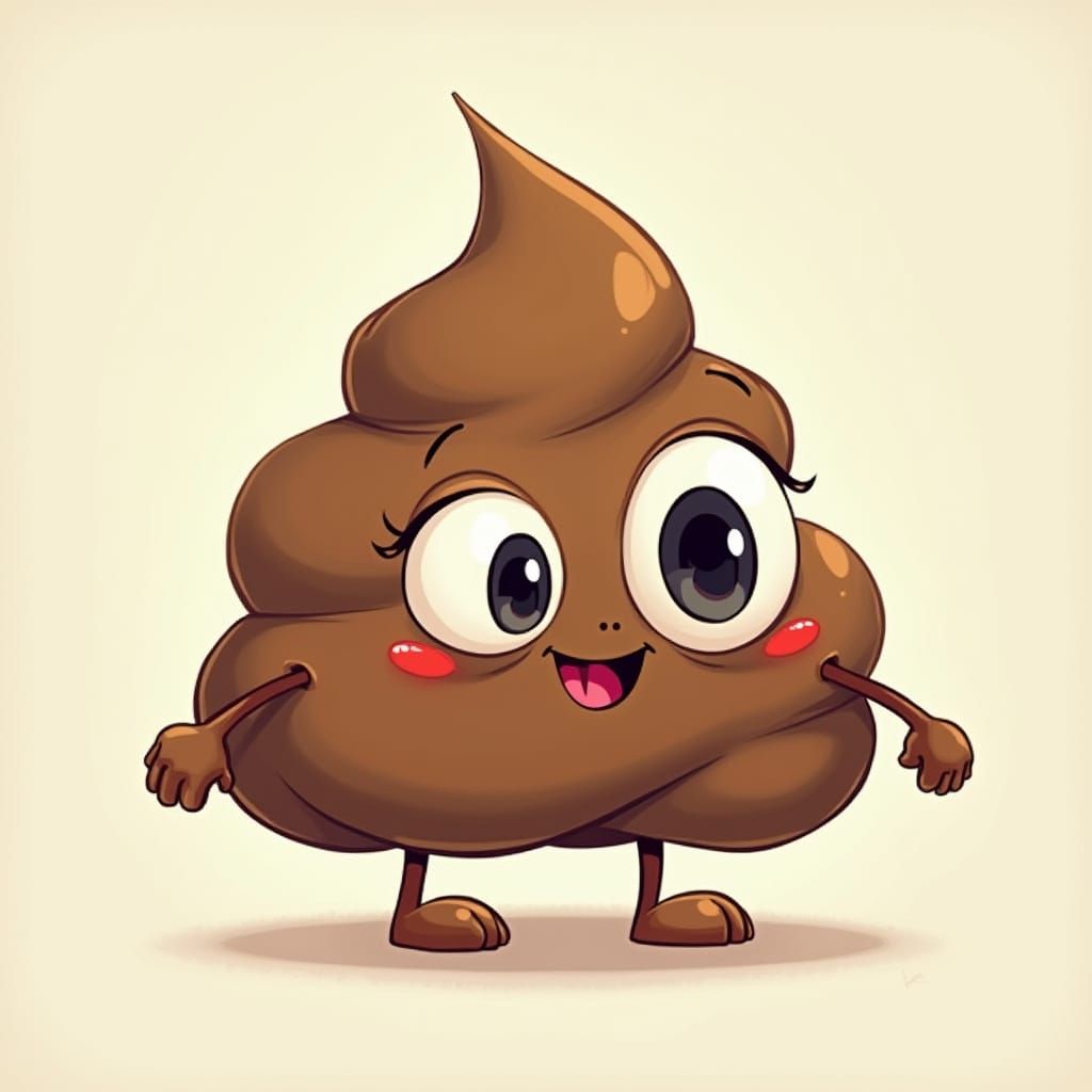 Whimsical Poop Character with Eyes, Feet, and Arms