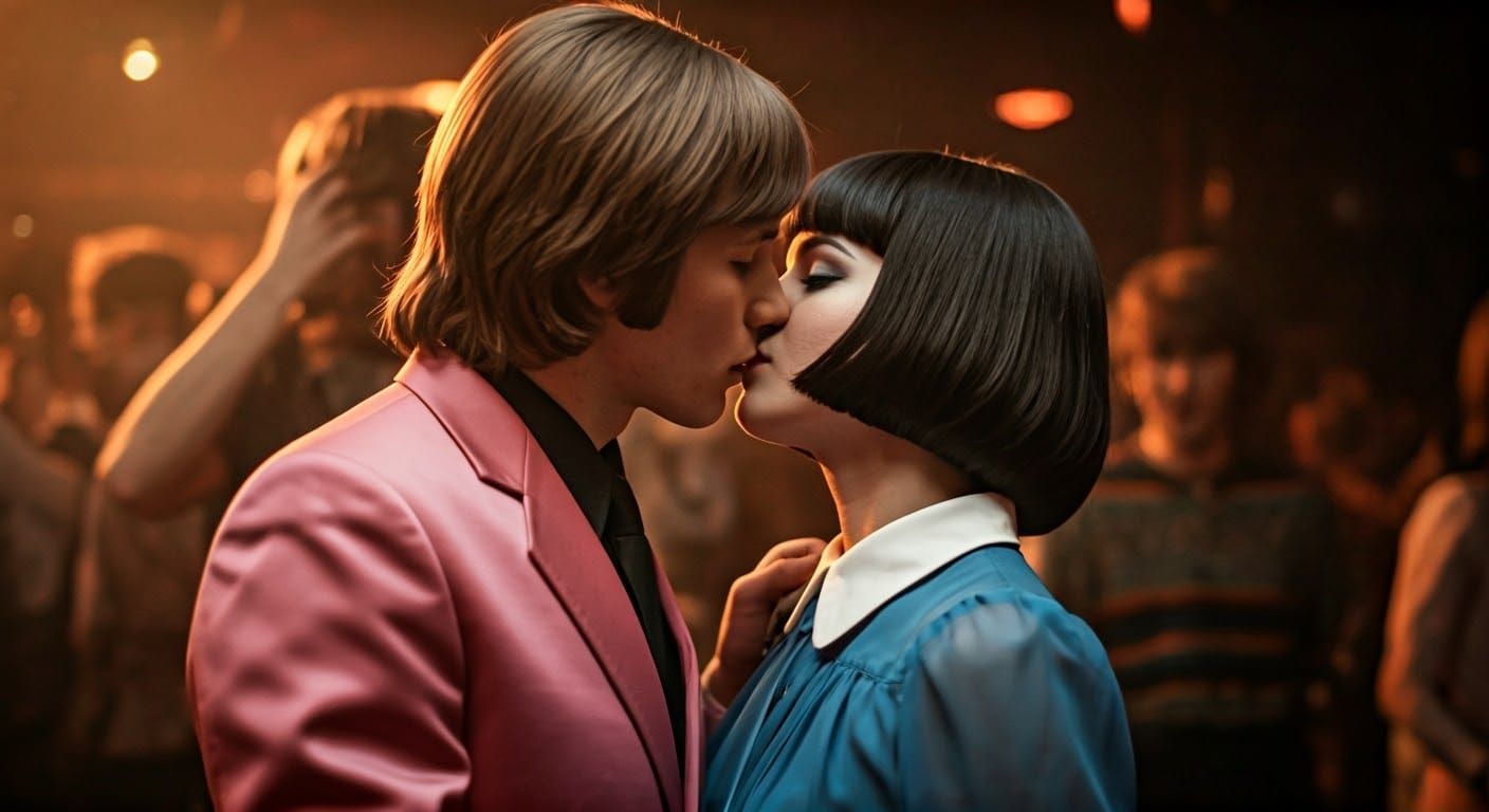 Tight Close-Up Portraits of a Mod Couple in 1970s Nightclub