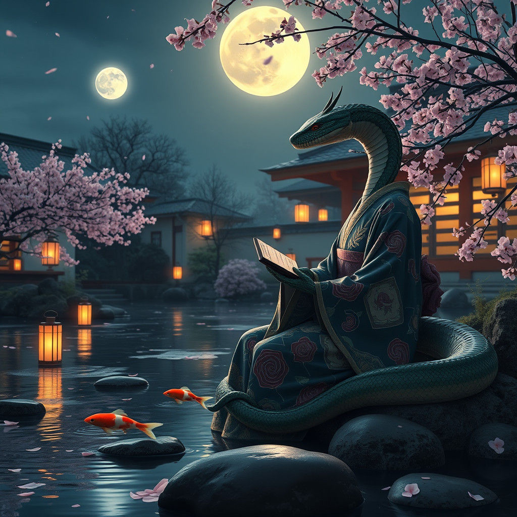 Japanese Garden with Snake People: Matte Painting