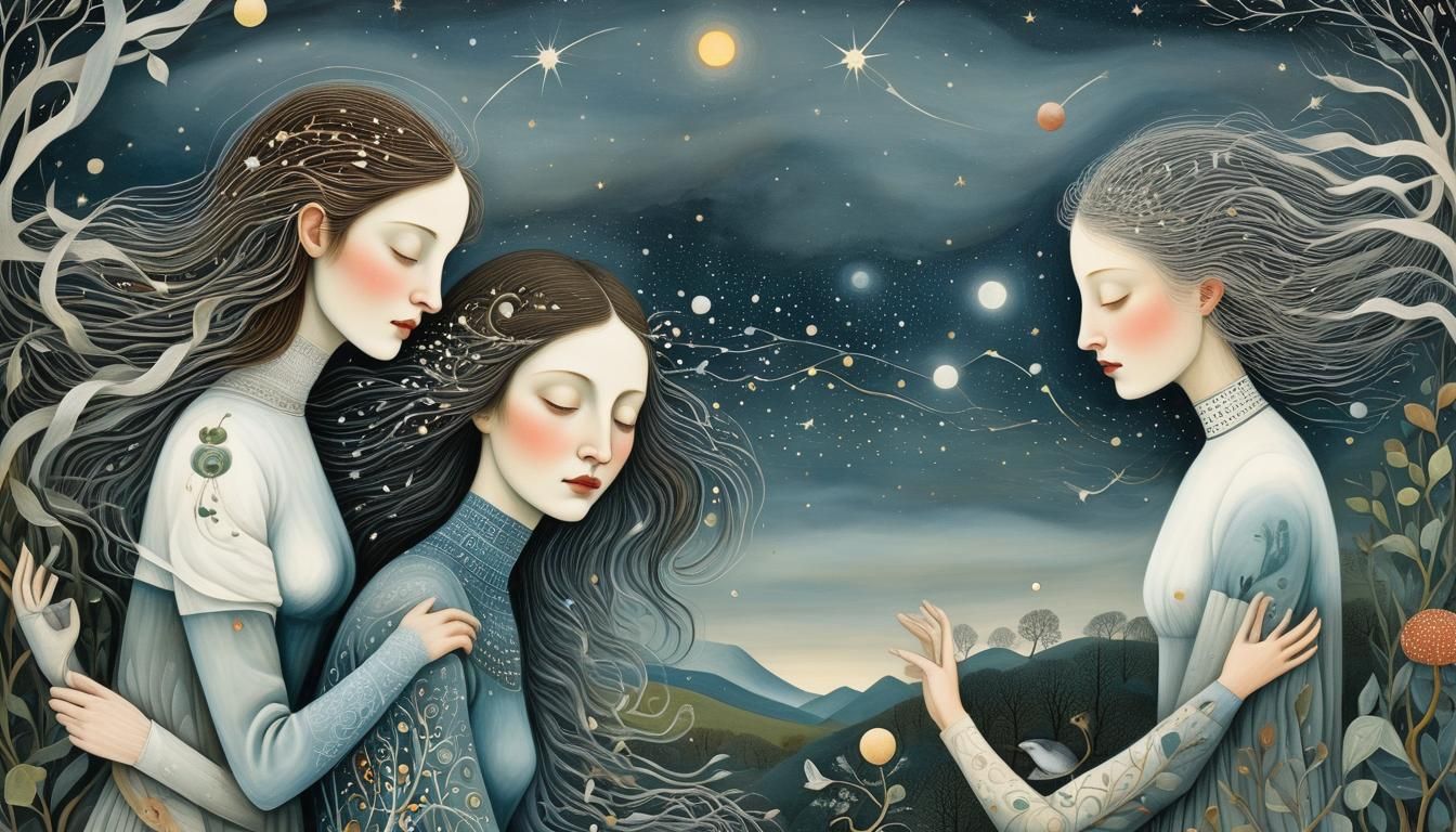 Ethereal Mindscape: Surreal Intertwined Figures in Dreamlike...