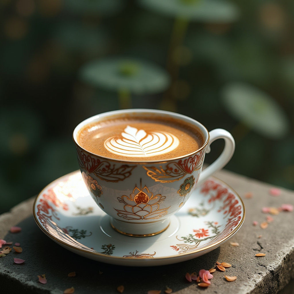 Asian Latte with Lotus, Detailed Matte Painting