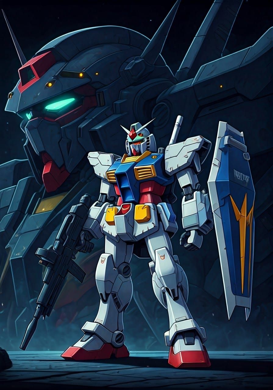 Amuro Ray Standing Heroically with Gundam Mobile Suit Machin...