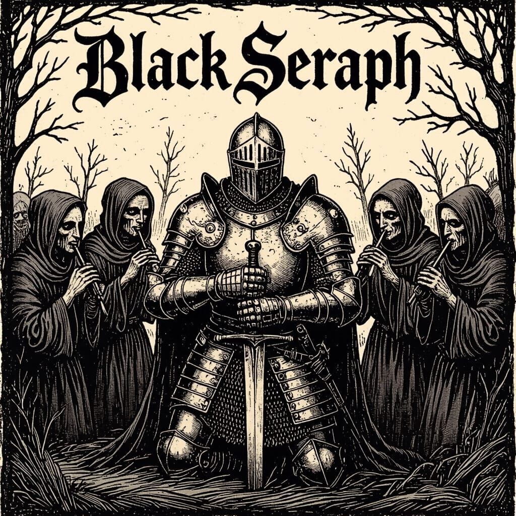 Eerie Medieval Knight with Black Metal Logo