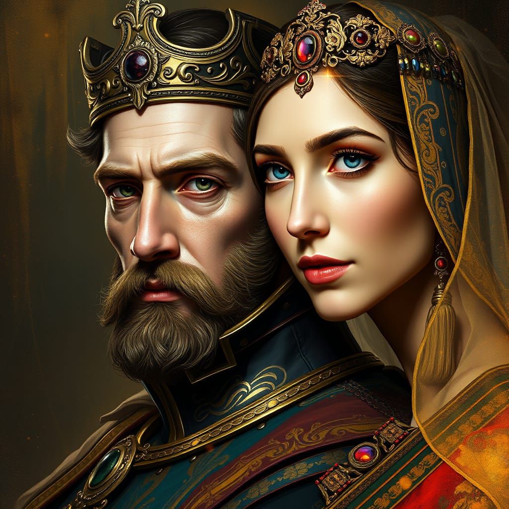 Portrait of Henry VIII and Queen Anne Boleyn in Elegant Rena...