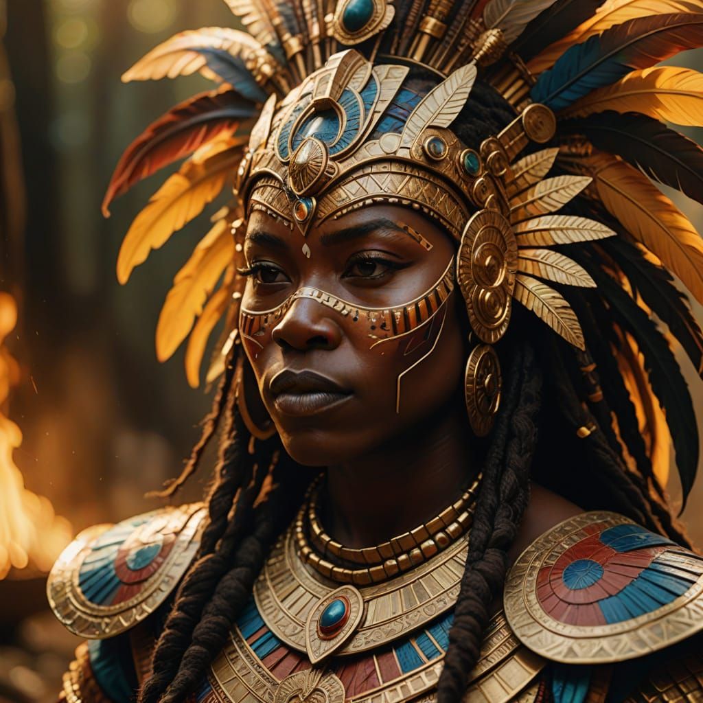 Nigerian Amazonian Warrior in Hyperrealistic Oil Painting