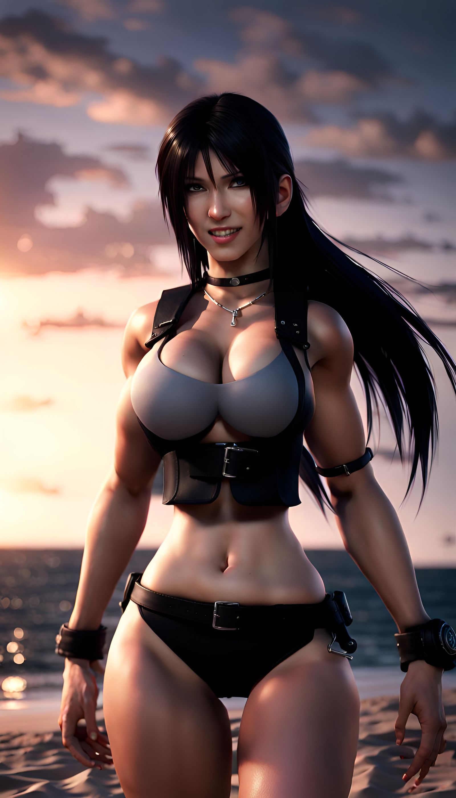 Tifa Lockhart in Black Bikini at Twilight Beach
