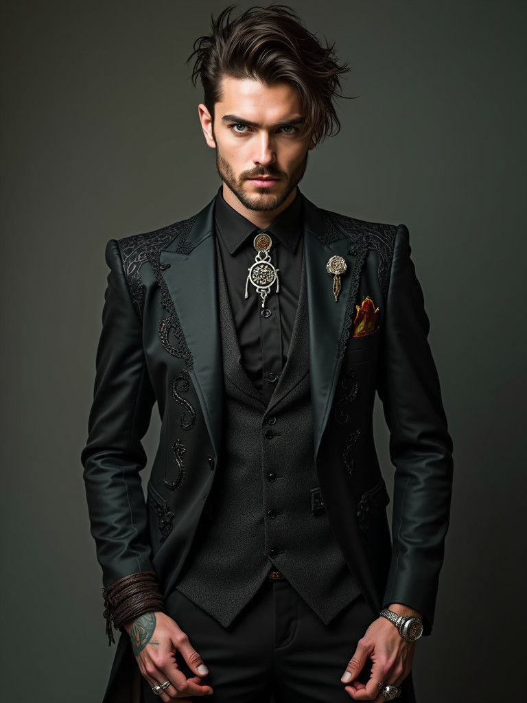 Mysterious Man in Extravagant Occult Suit