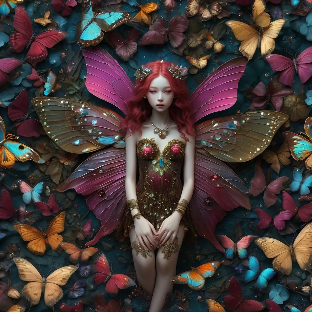 Red Haired Fairy Amongst the Butterflies
