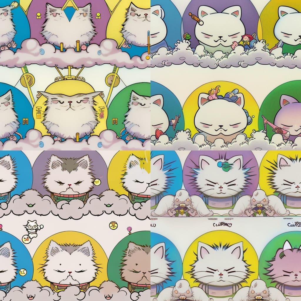 Colorful Chubby Cloud Cat in Anime Comic Style