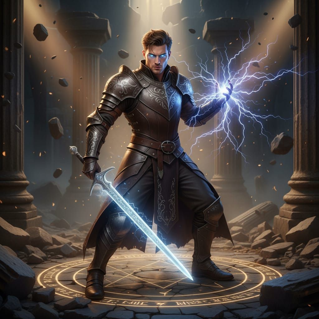 Knight Enchanter with Lightning Sword in Ruins