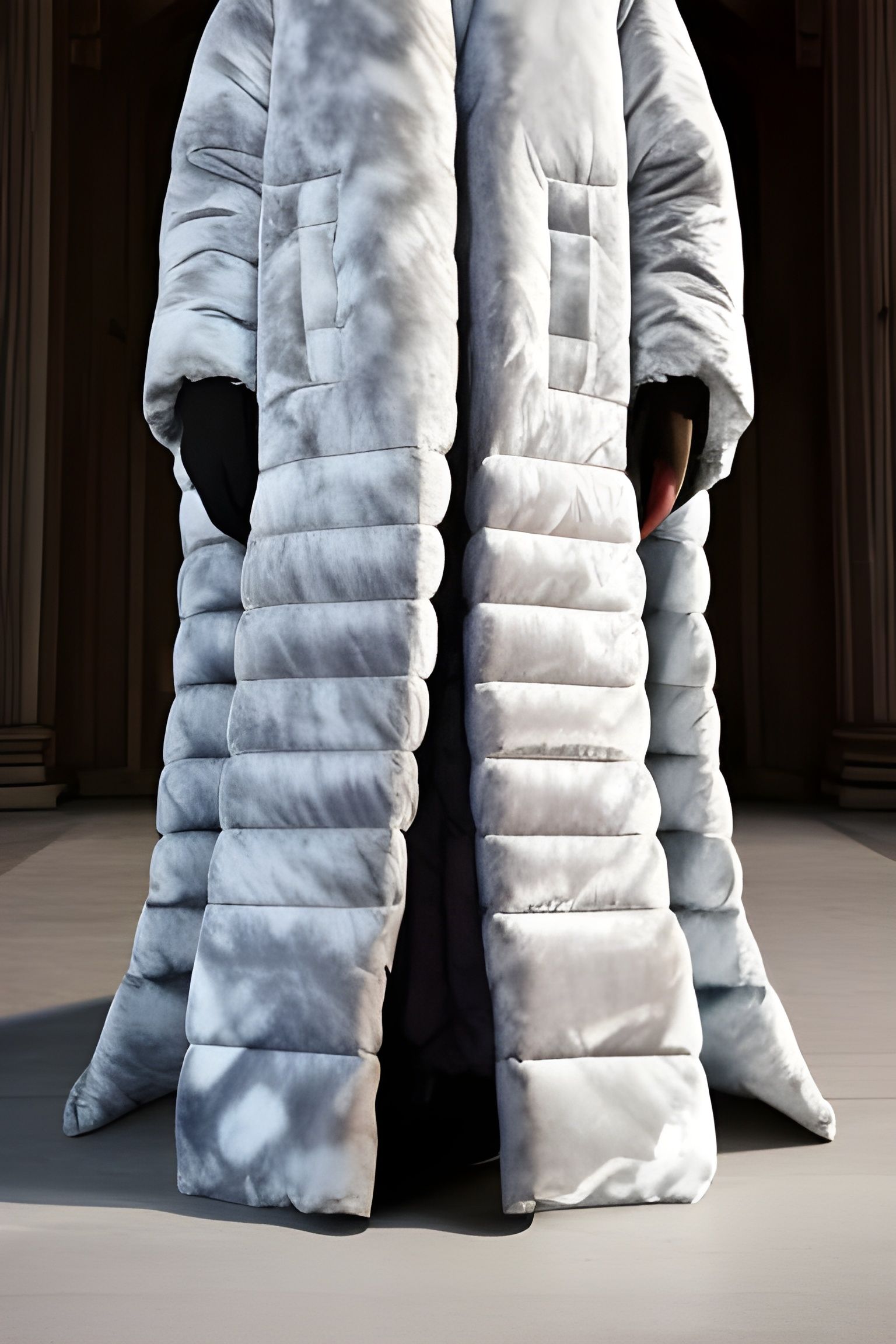 Marble Statue in Oversized Quilted Puffer Jacket