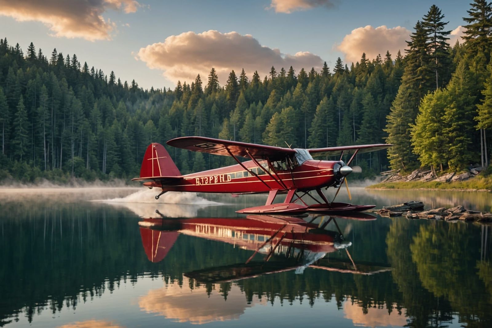 1920s Seaplane Takes Flight at Misty Sunrise