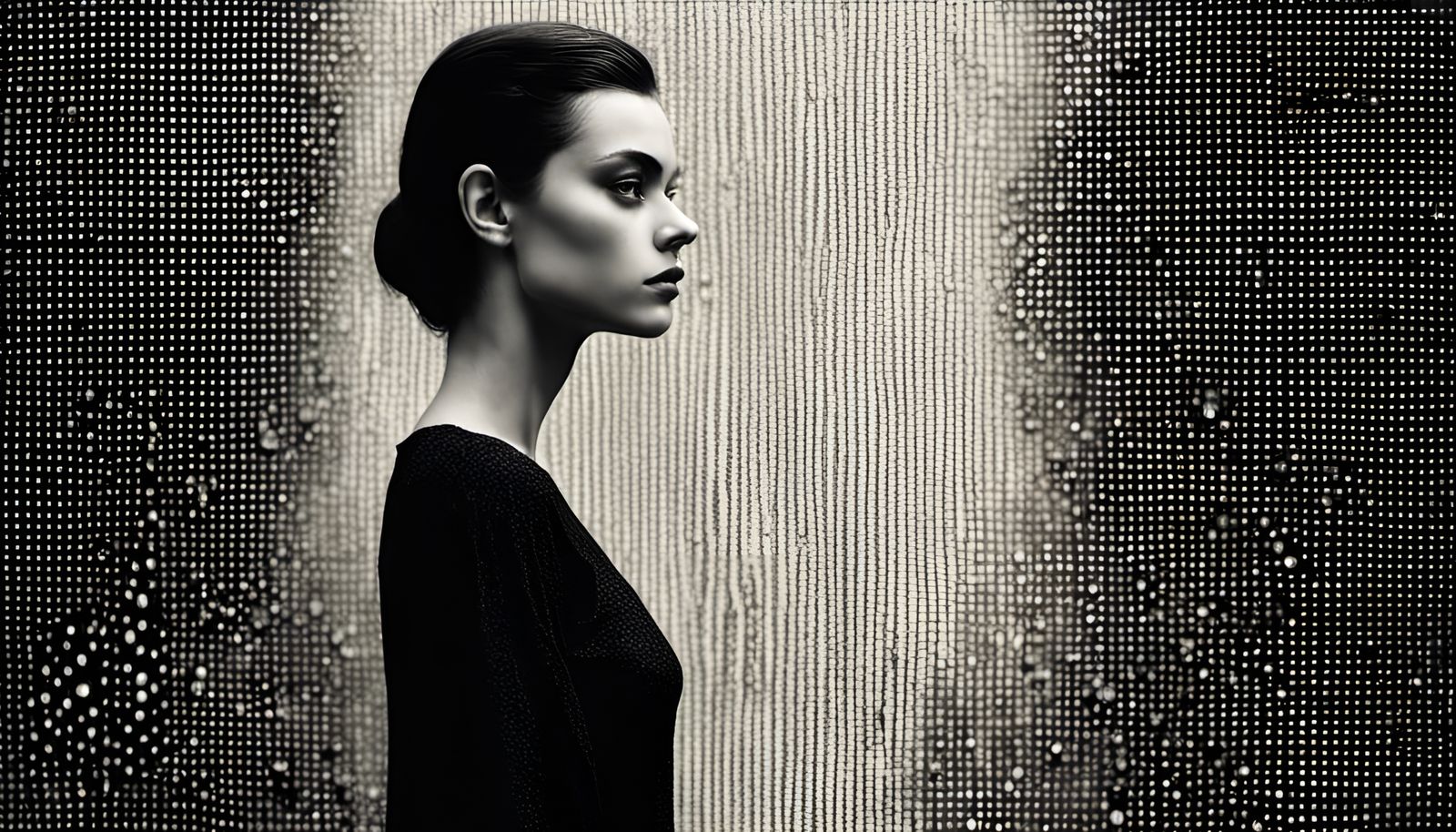 Brunette Woman's Anticipation: Bauhaus Geometric Art