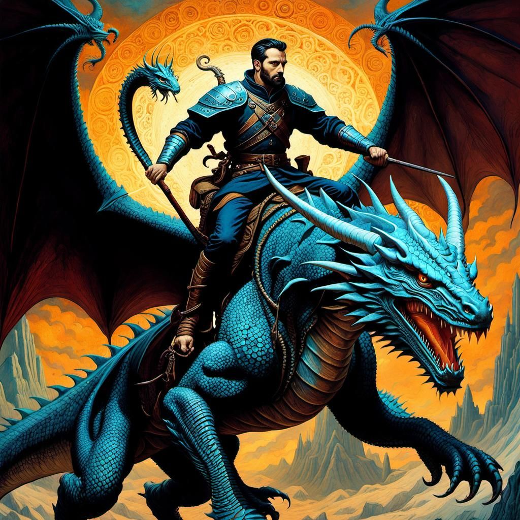 Dragon Rider Fantasy Art in Visionary Style