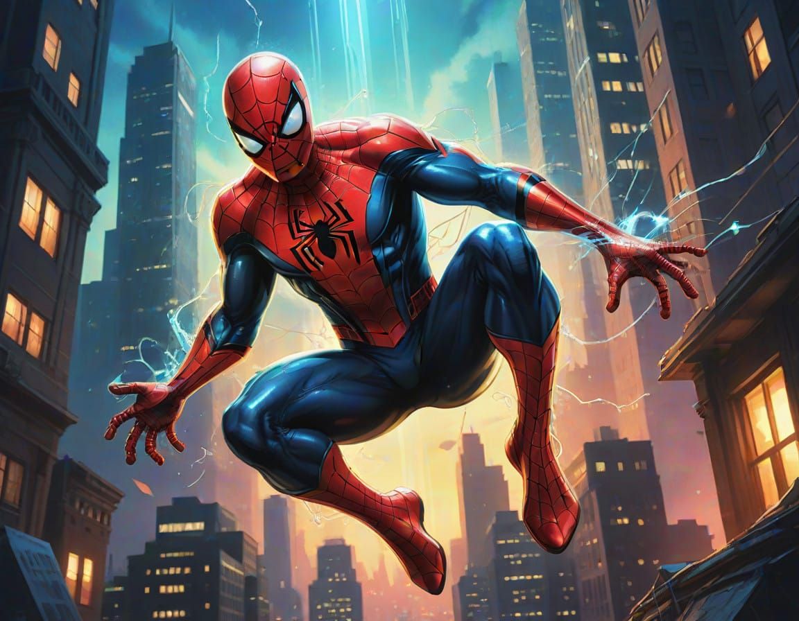 Spiderman Soars in Ethereal Golden Light