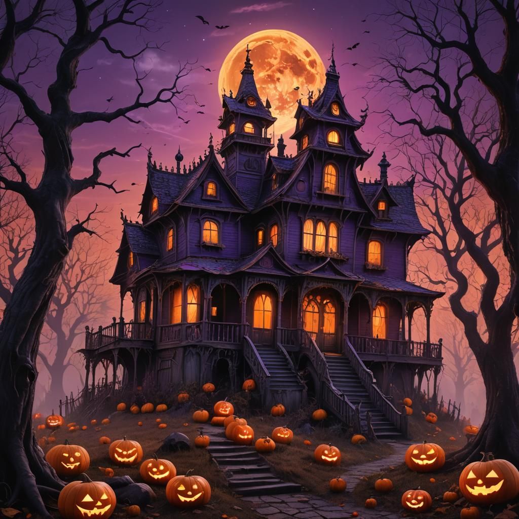 Creepy Haunted House in Dark Fantasy Matte Painting