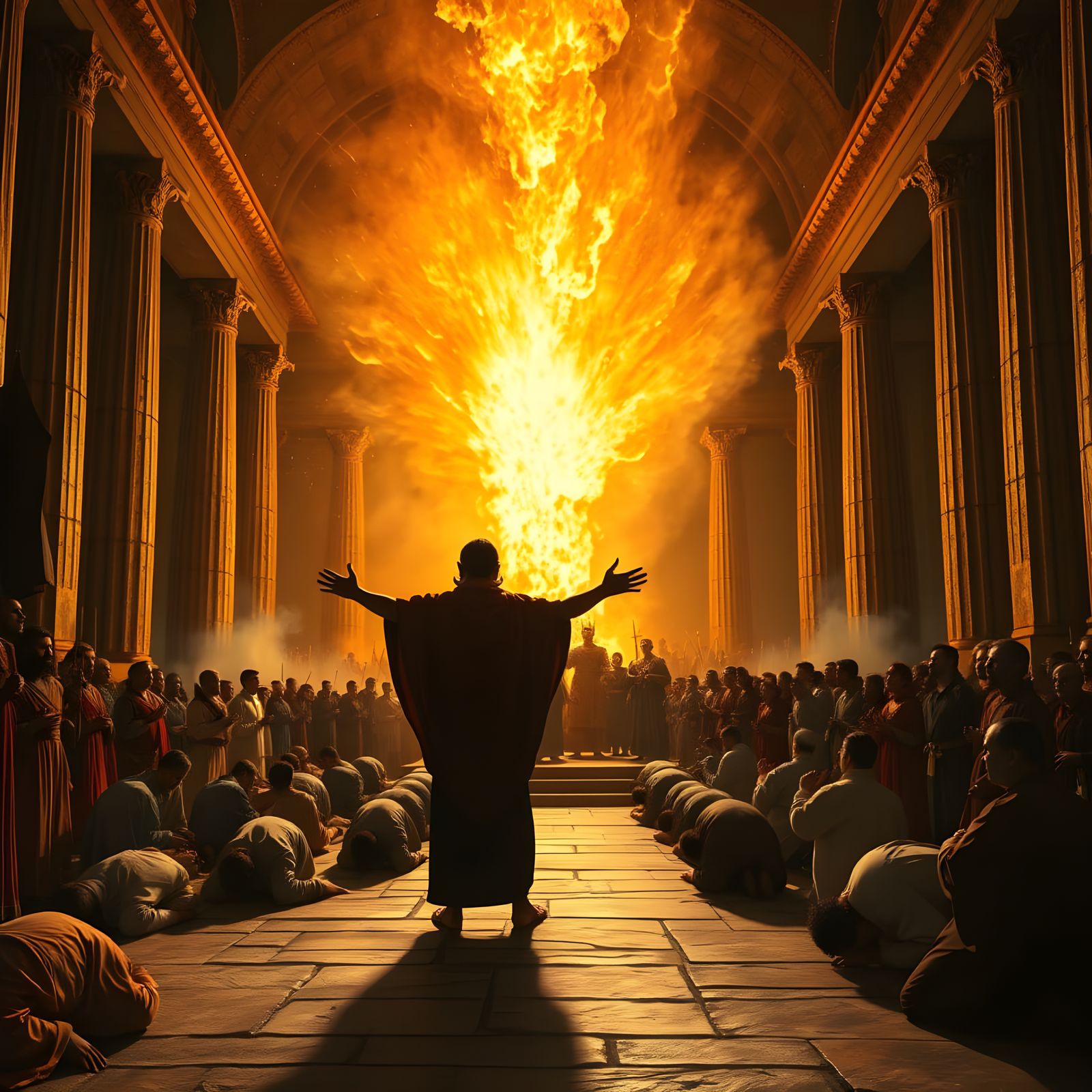 Divine Fire Descends Upon the Temple in a Fiery Aesthetic