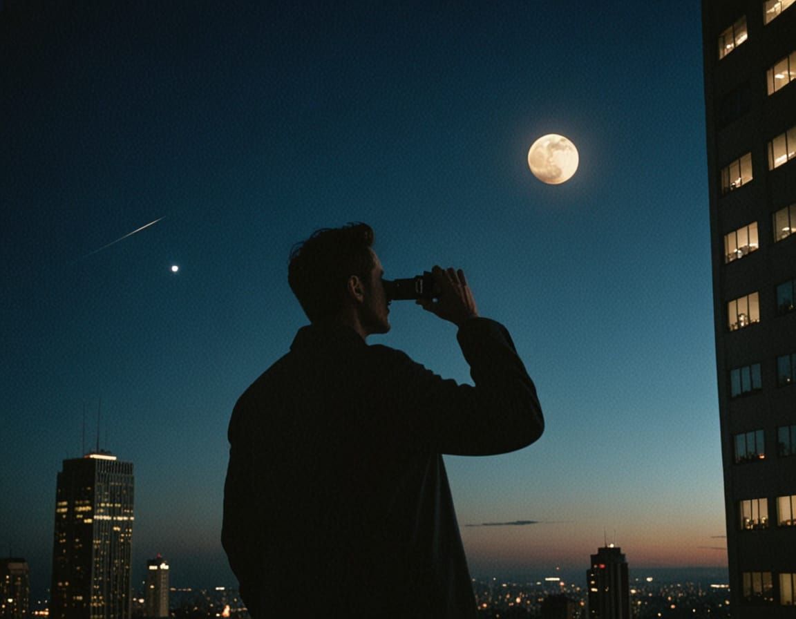 Moonlit Skyscraper Photo in Film Noir Style