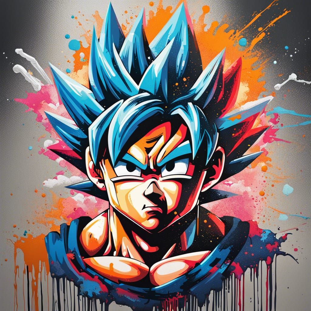 Goku Graffiti Art in Polychromatic Colors