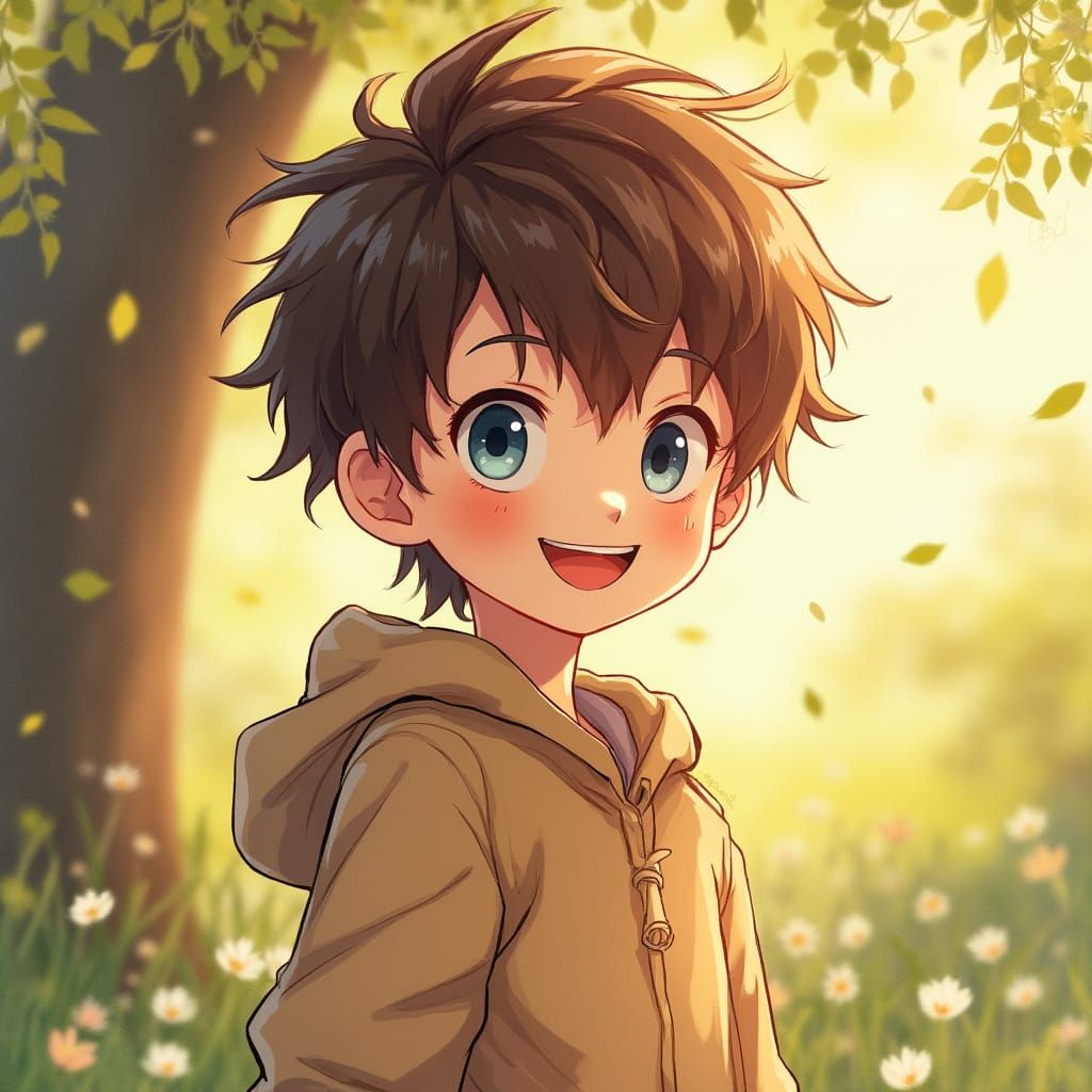 Boy with Blue Eyes in Watercolor Style