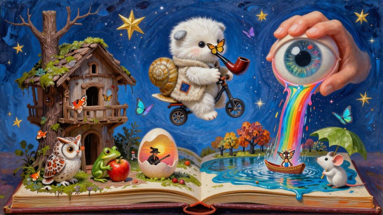 Surreal Impasto Painting: Scottish Fold Riding Sea Snail