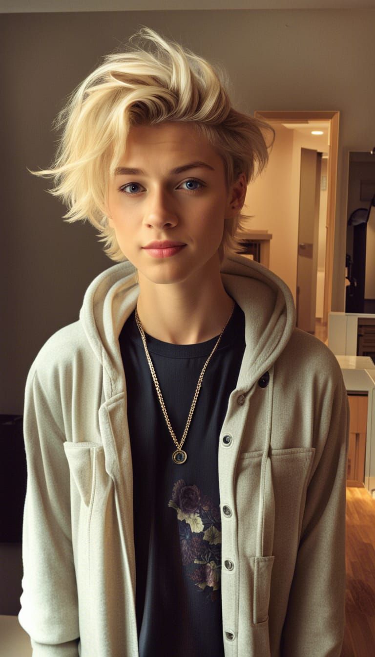 Selfie of Smiling Blonde Teenager in Natural Light