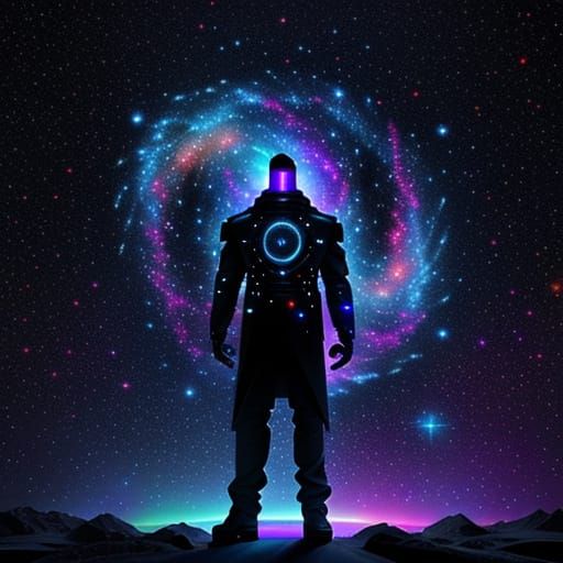 Man Made of Binary Code in Cosmic Nebula Digital Art