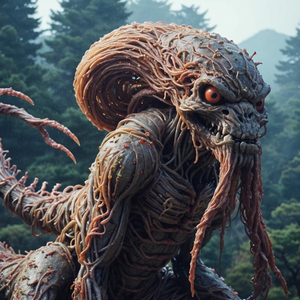 Japanese Mentaiko Spaghetti Monsters: Surreal Food Art