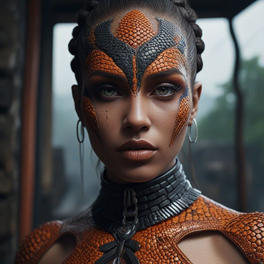 Vibrant Snake-Skin Portrait in Dark Fantasy Style