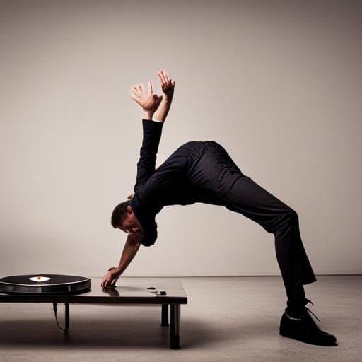 Man with Red Eyes Falling From Turntable
