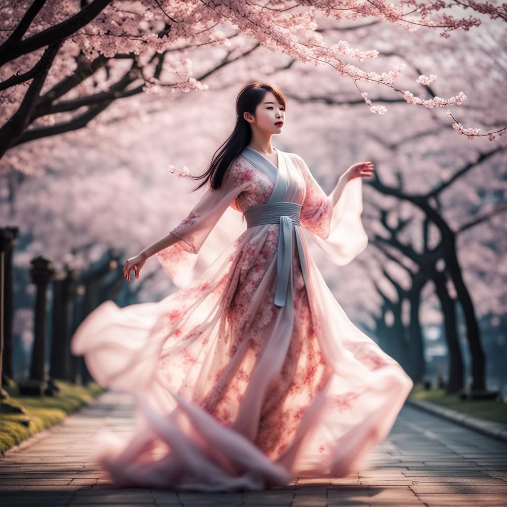 Falling Cherry Blossoms: Beautiful Japanese Women