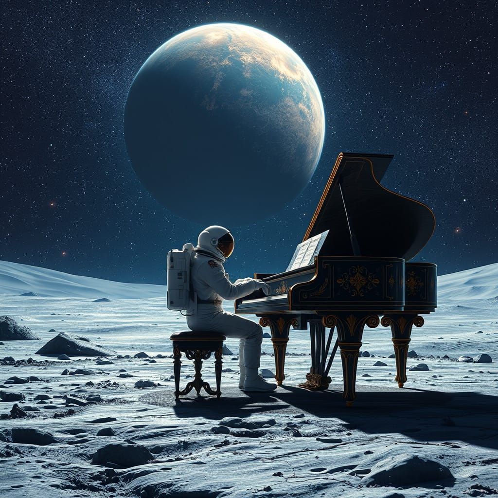 Astronaut Plays Grand Piano on the Moon's Surface