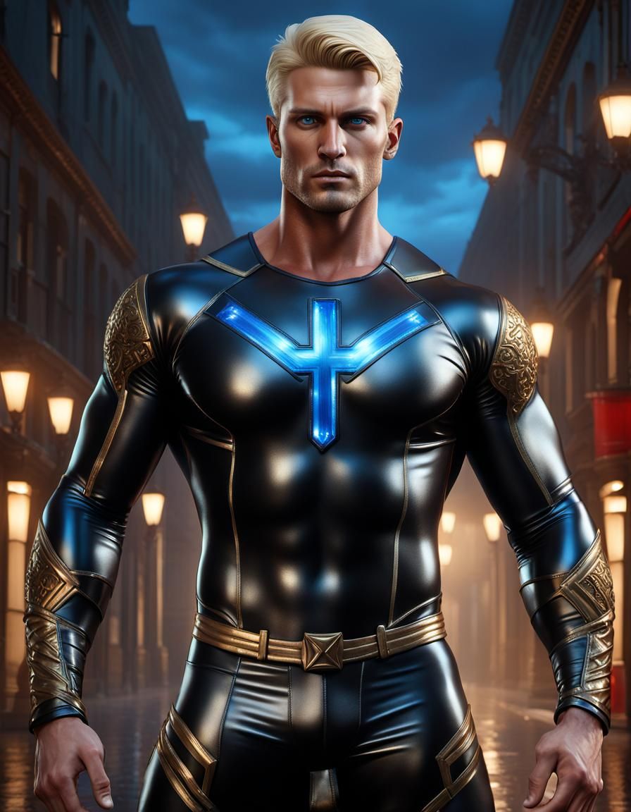 Hunky Male in Spandex with Hammer, Photorealistic