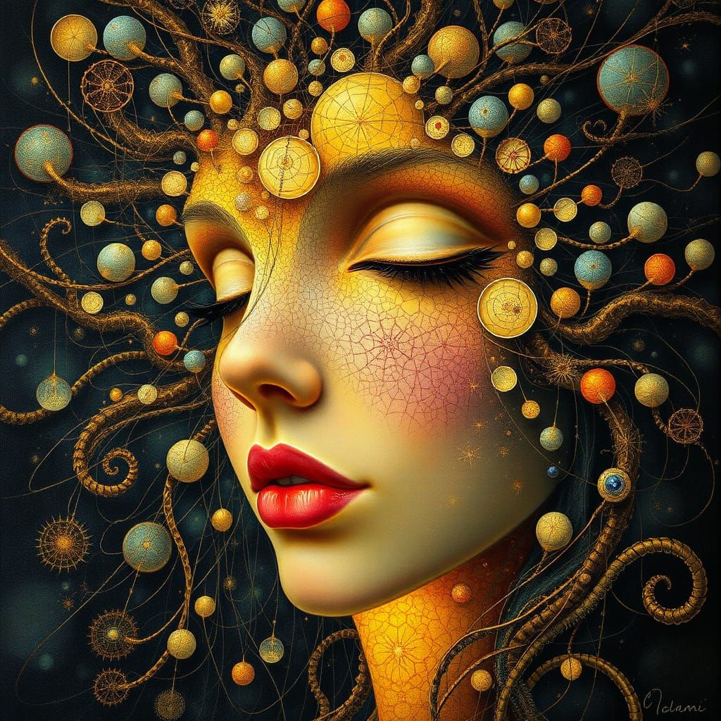 Ethereal Face with Spectral Tendrils in a Luminous Bliss