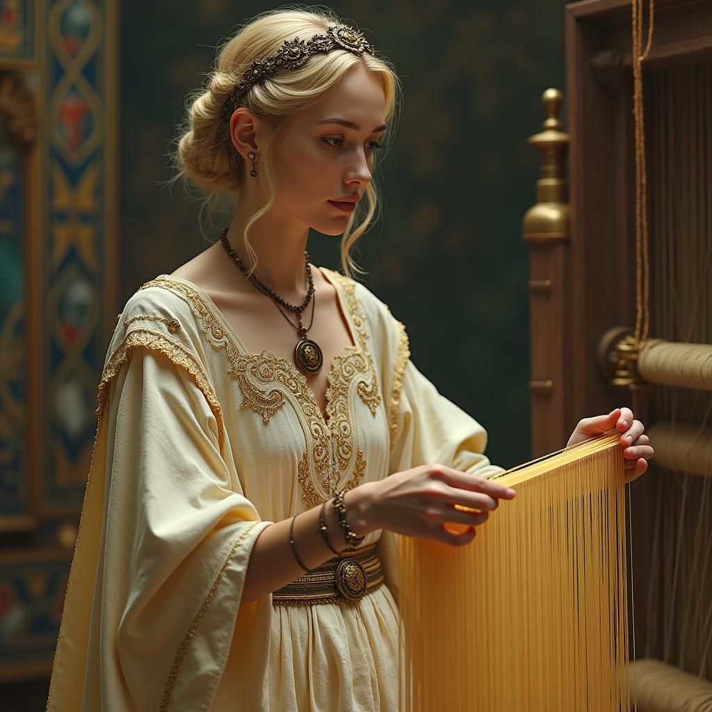 Lithuanian Fate Goddess Weaving Destiny: Dark Fantasy Art