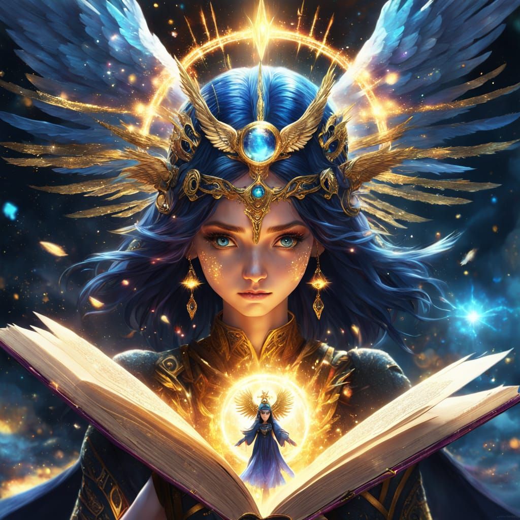 Angel and Dark Goddess Confront in Vibrant Magical Realistic...